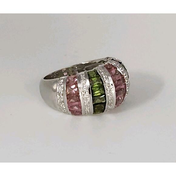 14k White Gold Tourmaline Colored Stones And Diamonds Ring Size 6 - Picture 2 of 8